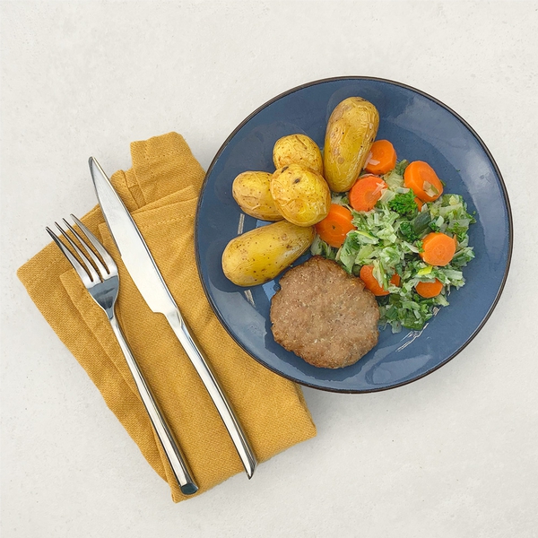 Végétarien : Burger végé poireaux carottes et grenailles