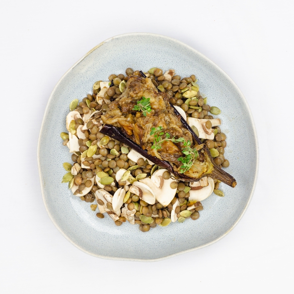 Salade de lentilles et caviar d'aubergines